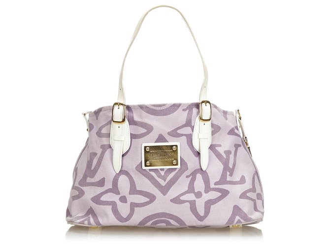 Louis Vuitton Monograma Roxo Tahitienne Cabas PM Branco Couro Lona Pano  ref.131163