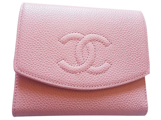 Chanel Coco Geldbörse aus pinkfarbenem Kaviarleder Lammfell  ref.131194