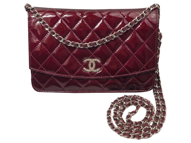 Wallet On Chain Chanel Woc Dark red Patent leather  ref.131204