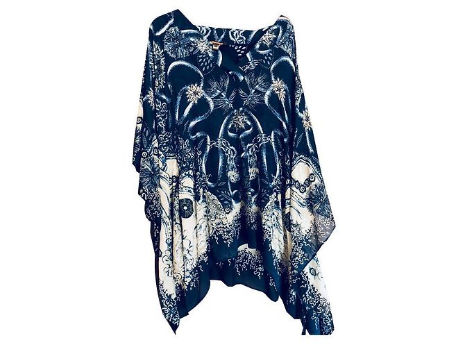Top Tunica Caftano in Seta Blu Roberto Cavalli