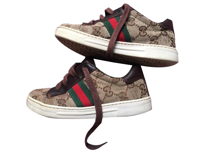 Gucci scarpe per bambini Marrone Tela  ref.131240