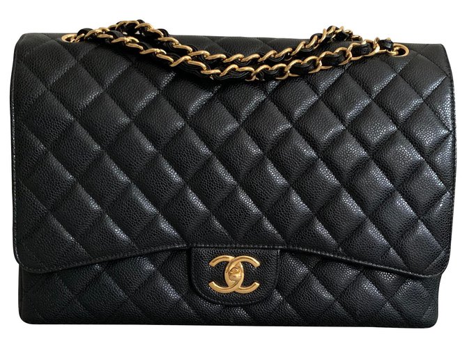 Maxi Chanel caviar Black Leather  ref.131289