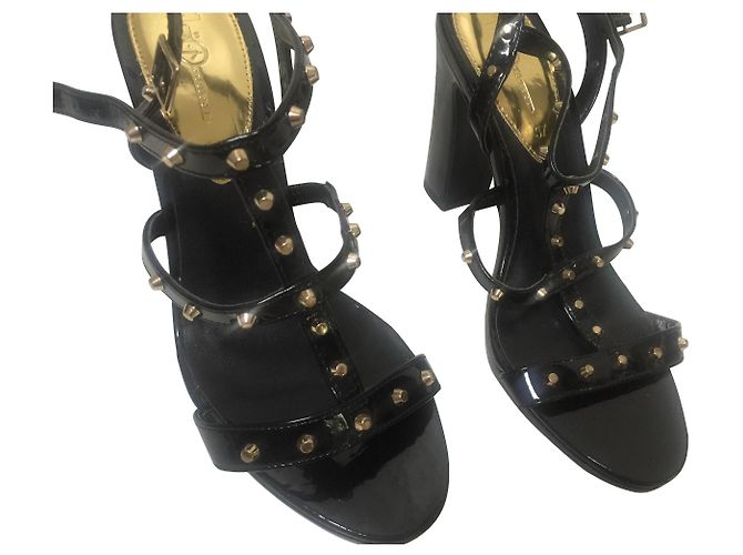 Autre Marque Sandali con borchie in vernice nera tacco 10 cm Nero