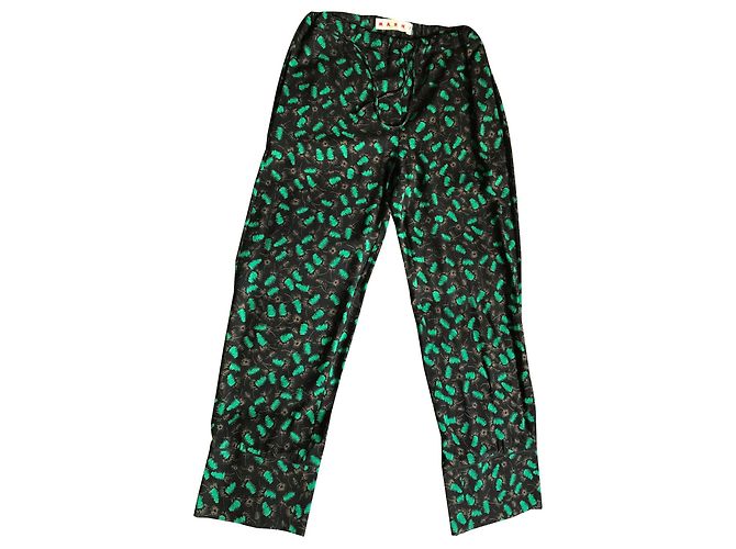 Marni Weite Hose aus Viskose Schwarz Dunkelgrün