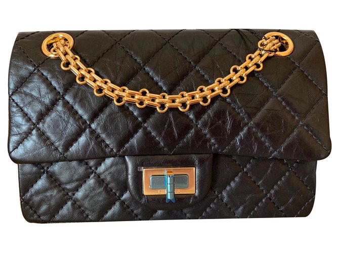 Chanel schwarz 2.55 Neuauflage gesteppte Single Flap Bag Leder  ref.131320