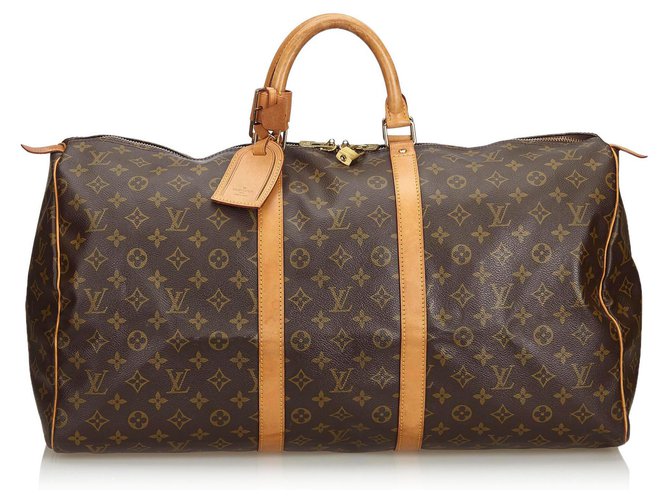 Louis Vuitton Brown Monogram Keepall 55 Leather Cloth  ref.131349