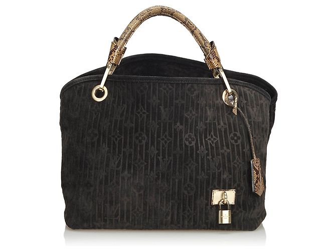 Louis Vuitton Black Monogram Suede Whisper PM Marrone Nero