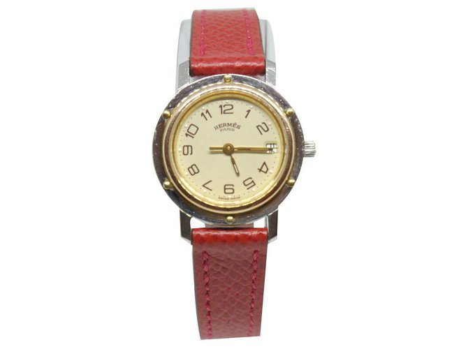 Hermès clip Silvery Red Golden Leather  ref.131526