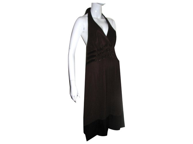 Bcbg Max Azria Halterneck dress Brown Silk  ref.131528