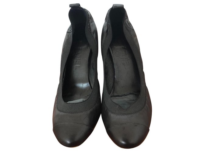 Chanel Heels Black Leather  ref.131582