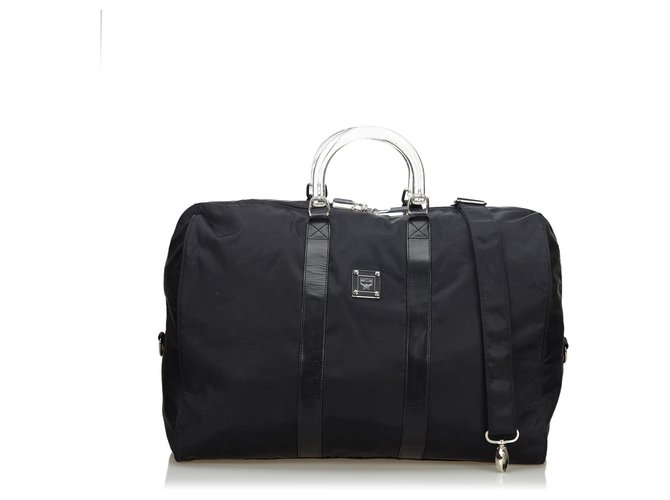 MCM Black Nylon Duffle Bag Leather Cloth  ref.131621
