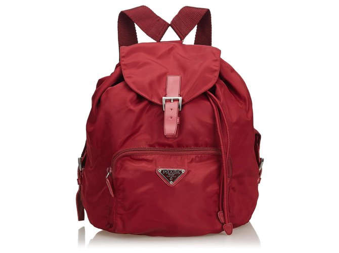 Prada Red Nylon Drawstring Backpack Leather Cloth  ref.131642