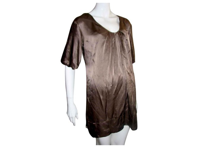 French Connection Nougat silk dress Brown  ref.131689