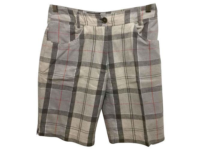Shorts Barbour de linho e algodão com padrão tartan bege cáqui Caqui