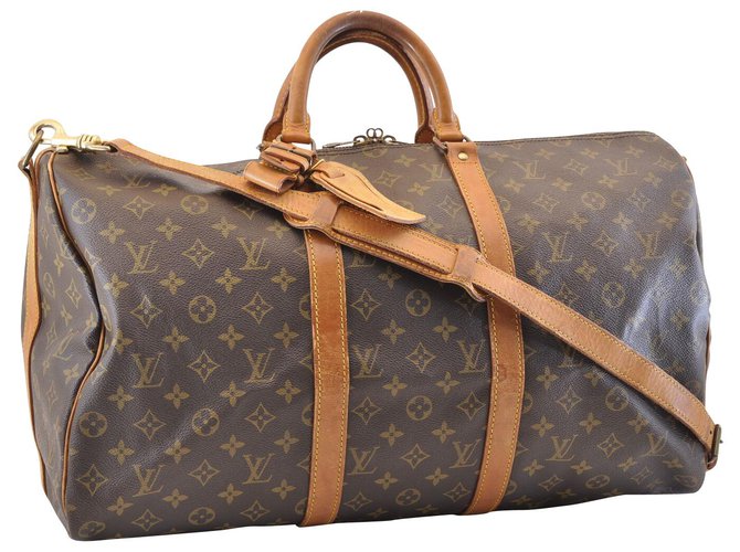 Louis Vuitton Keepall Bandouliere 50 Castaño Lienzo  ref.131736