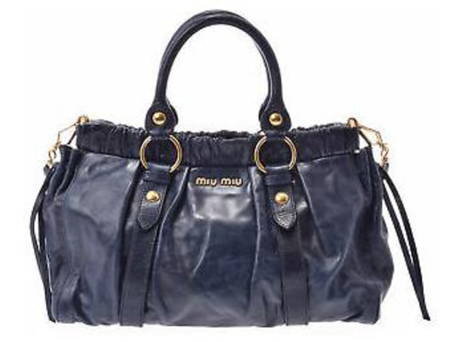 バッグ Archive miu miu leather hand bag blue Miu Miu Handbag: Exquisite Blue Leather