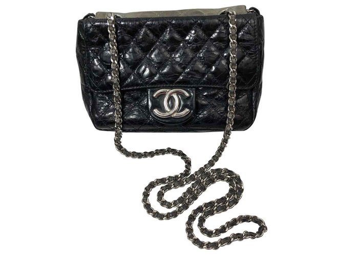 Mini Chanel Black Leather Patent leather  ref.131770