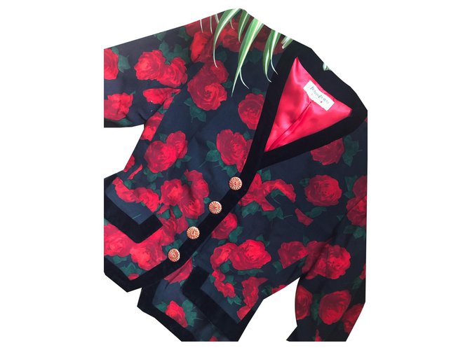 Velvet print jacket Yves Saint Laurent left bank Black Red  ref.131826