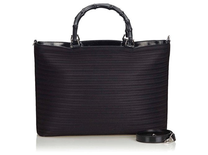 Gucci Nylon-Einkaufstasche aus schwarzem Bambus Holz Tuch  ref.131841