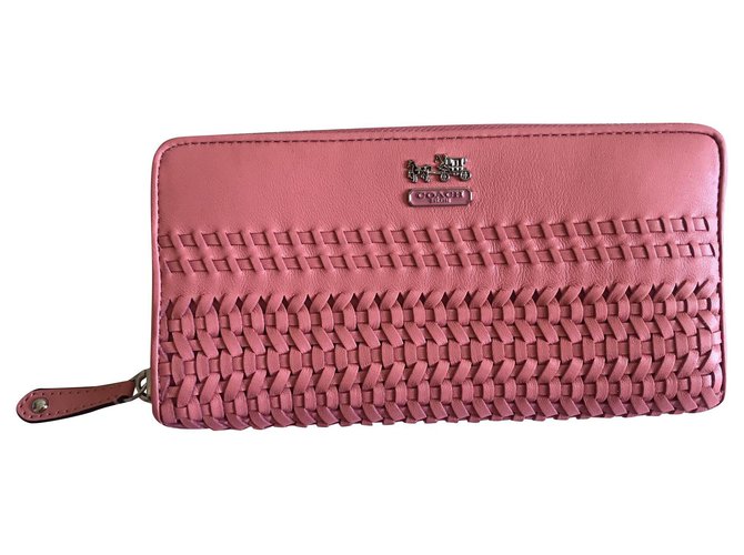 Coach woven long wallet Pink Leather  ref.131859
