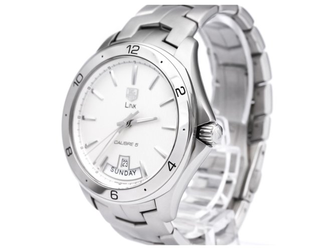 Tag Heuer Silver Stainless Steel Link Calibre 5 Day-Date Automatic Diver Watch WAT2011.BA0951 Silvery White Metal  ref.132060