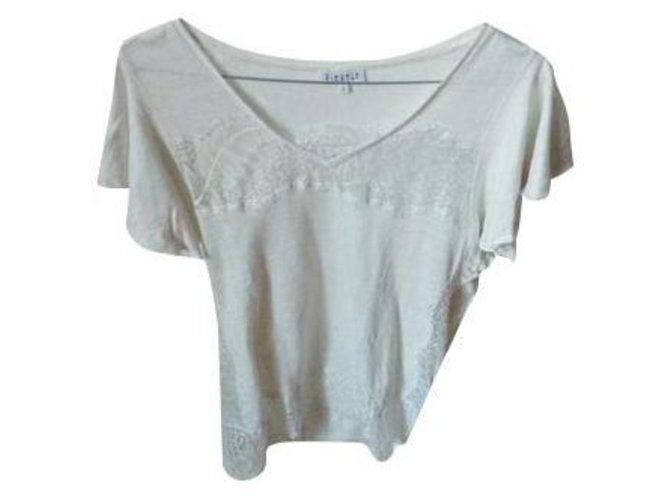 Claudie Pierlot White tshirt with lace Linen  ref.132097