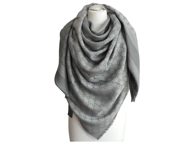 stola scarf GGWEB GUCCI NEW GREY Silk Wool  ref.132109