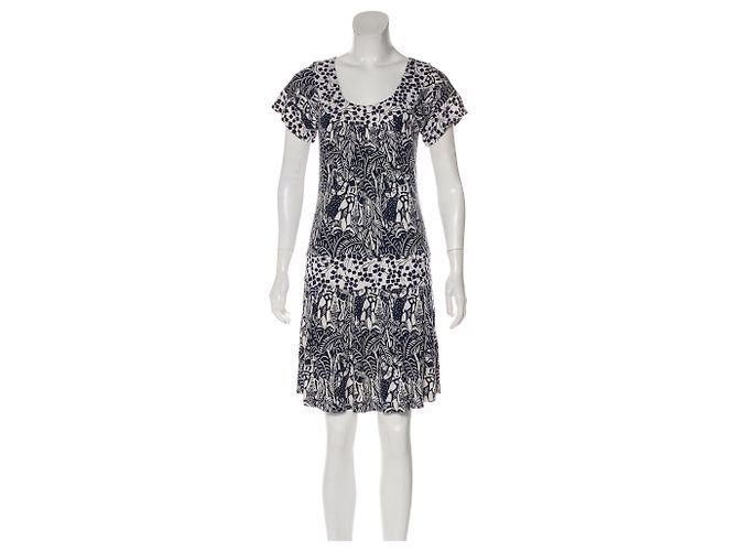 Diane Von Furstenberg DvF Vintage Seidenkleid Coso Weiß Marineblau