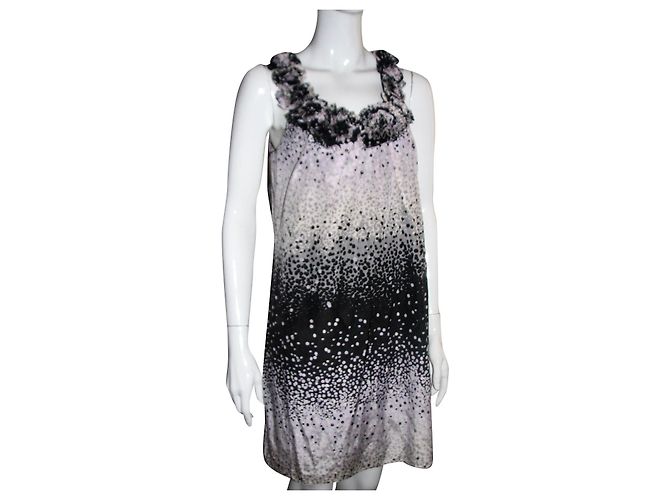 Vestido Ted Baker de seda y algodón con estampado de puntos Negro Rosa Blanco Gris Gris antracita