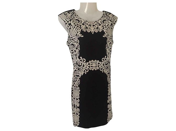 Tibi Robe en soie noire et blanche Écru