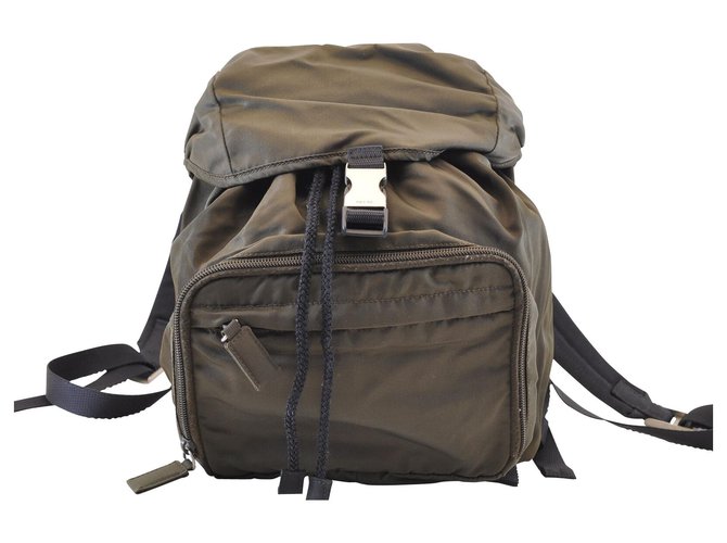 Prada backpack Khaki Synthetic  ref.132241