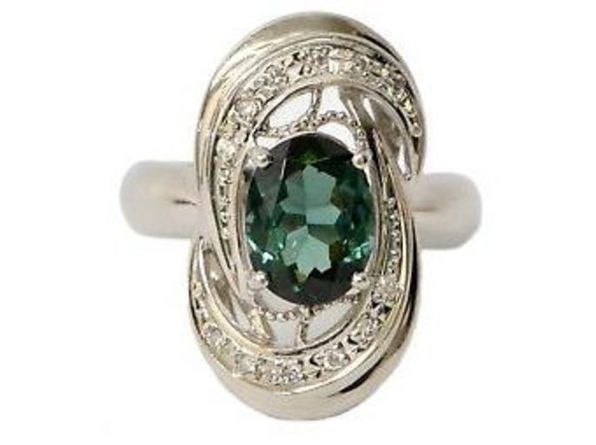 Autre Marque Unbranded Tourmaline Diamonds Ring Green Platinum  ref.132267