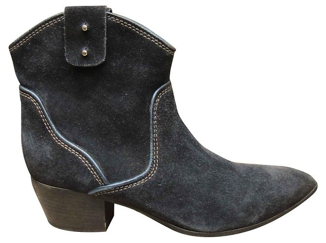Vic Matié Botas de tornozelo de vaca ocidental em camurça azul profundo Azul marinho