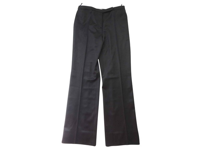 CHANEL Pantalones De Vestir Negro Lana  ref.132338