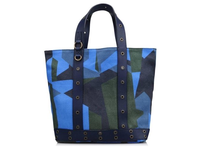 Nuova tote bag Vanessa Bruno con etichetta Blu navy Pelle Biancheria  ref.132437