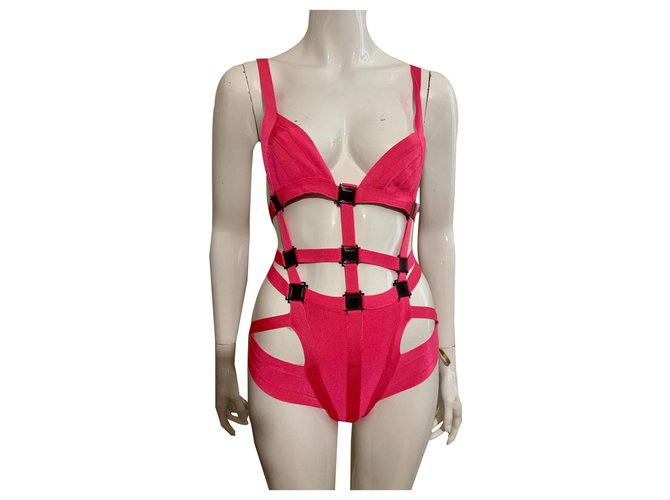 Herve Leger Pink one piece swimsuit Polyester Elastane Nylon  ref.132458