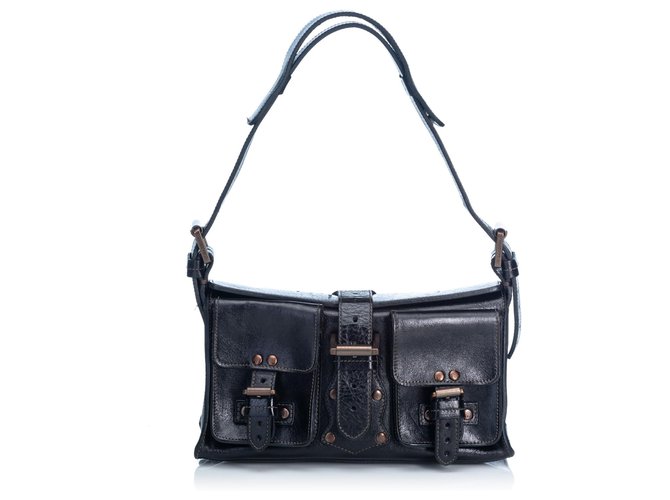 Sac porté épaule en cuir Mulberry noir Roxanne  ref.132494