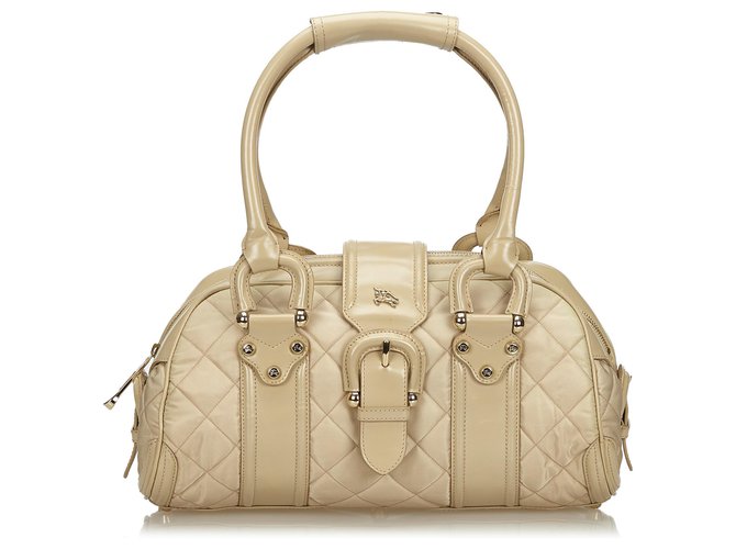 Burberry Brown Quilted Nylon Manor Handbag Beige Leather Cloth  ref.132508