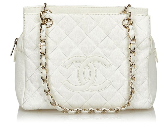 Chanel White Caviar Petite Timeless Tote Bag Leather  ref.132540