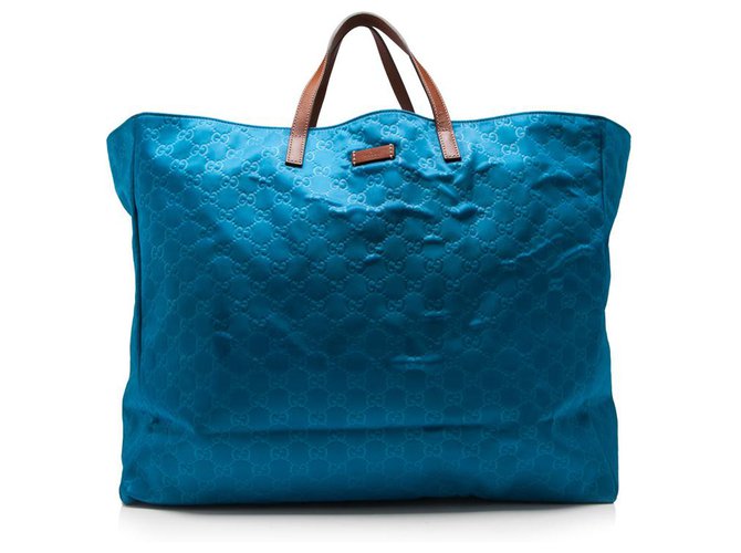 Bolso Gucci Blue GG Nylon Azul Cuero Paño  ref.132546