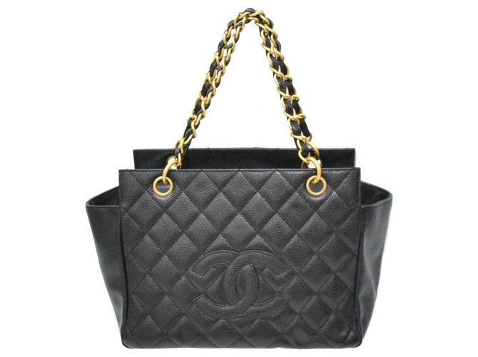 Chanel-Einkaufstasche Schwarz Leder  ref.132595