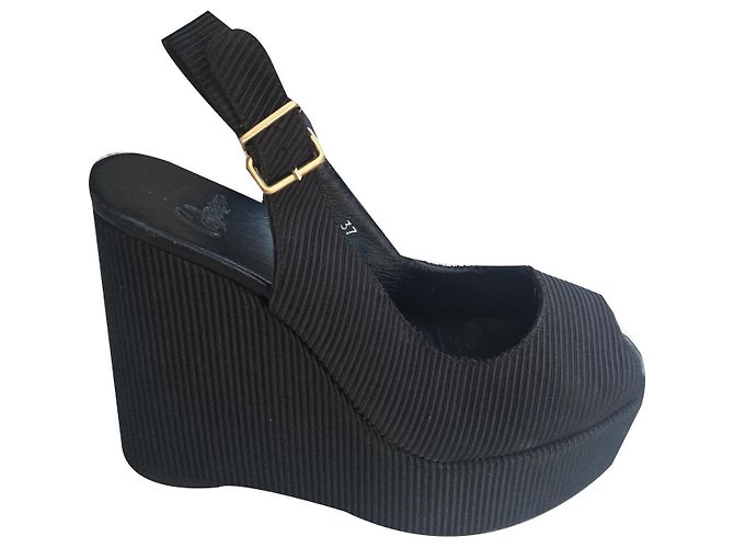 Sandali con zeppa Castaner in cotone nero