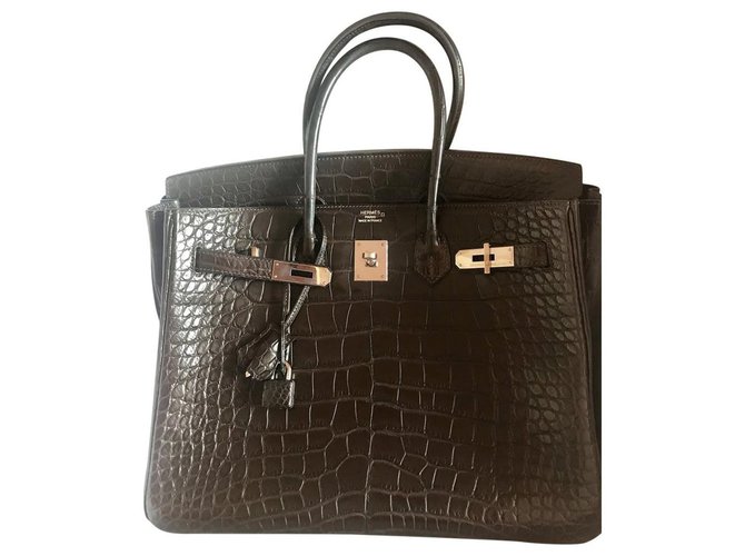 Hermès Bolsa de Birkin 35 Ébano Couros exóticos  ref.132624