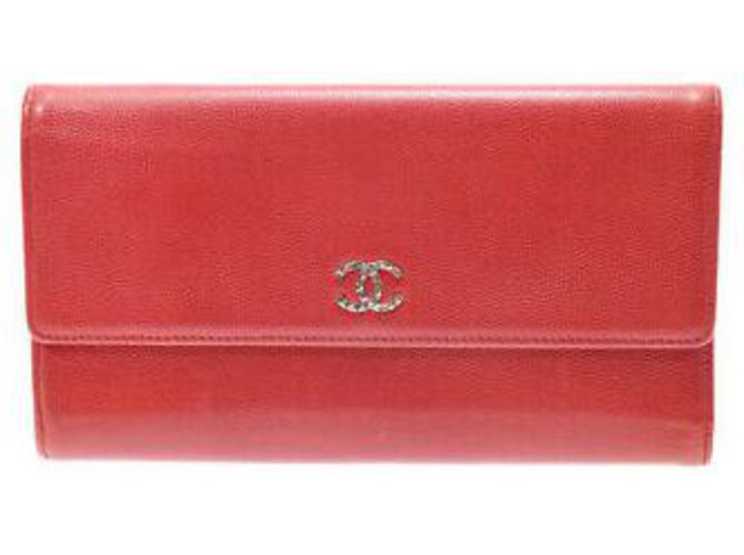 Chanel billetera larga Roja  ref.132658