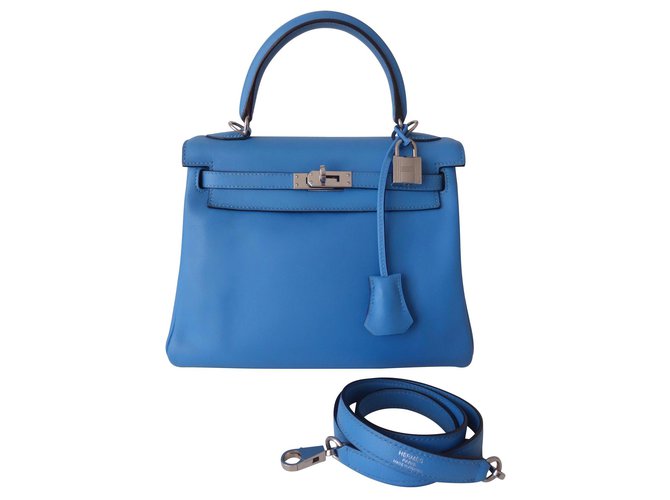 Hermès Hermes Kelly Tasche 25 blaues Paradies Leder  ref.132663