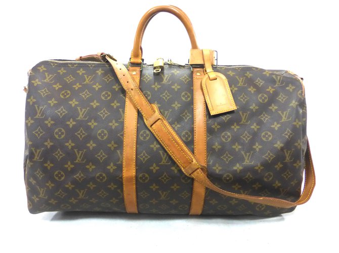 Louis Vuitton keepall 55 monogram shoulder strap Brown Leather ref.122325 -  Joli Closet