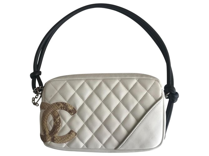 Chanel Cambon CC Python Pochette Black White Beige Leather Exotic leather  ref.132719