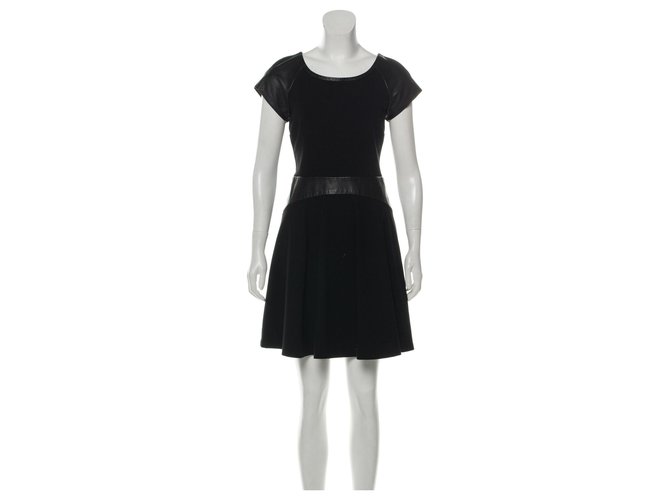 Diane Von Furstenberg Delyse Leather-Trimmed Dress Black Polyester Viscose Elastane  ref.132728