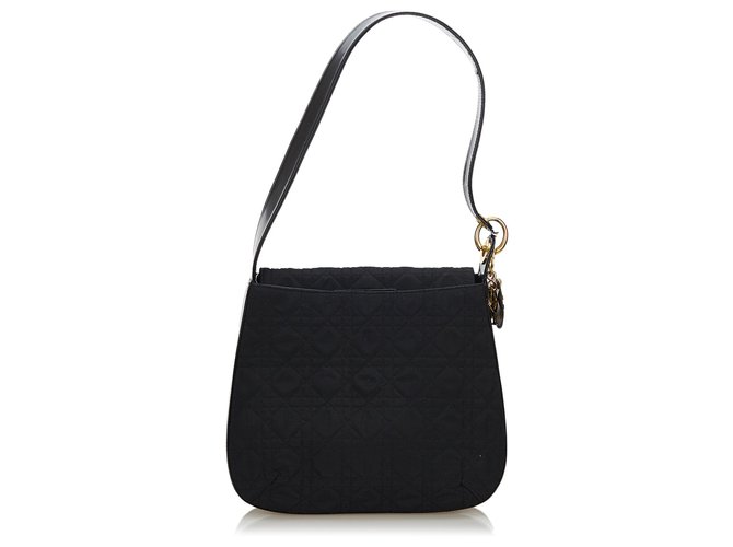 Dior Black Cannage Nylon Shoulder Bag Leather Cloth  ref.132775