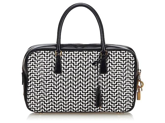 Prada Black Woven Leather Handbag White ref.132796 - Joli Closet